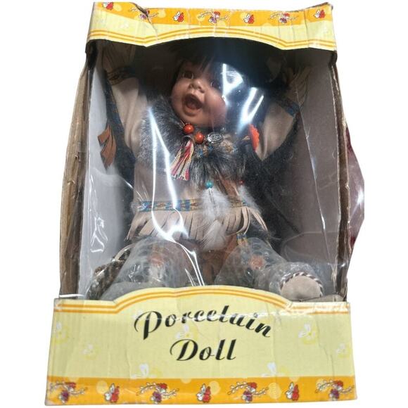Native American Hand Painted Collectable Porcelain Doll 10" - Picture 1 of 9